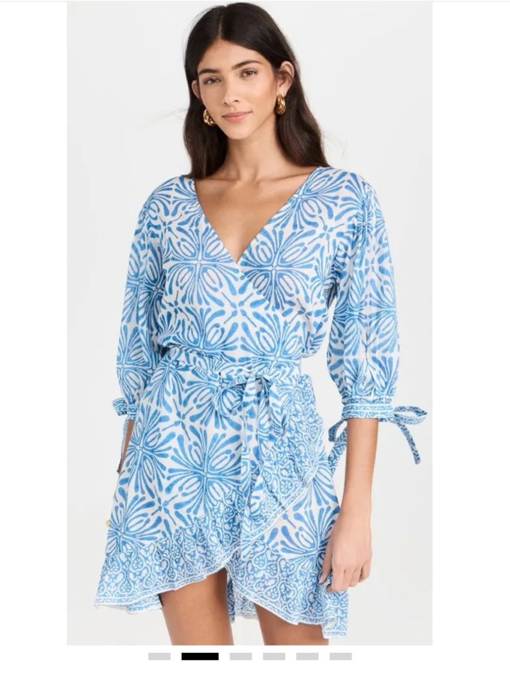 Bell by Alicia Bell Silk/Cotton Blue Floral Cindy Mini Wrap Dress size Medium
